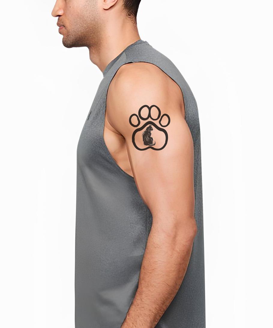 Lovely Cat in Paw Print Tattoo Idea