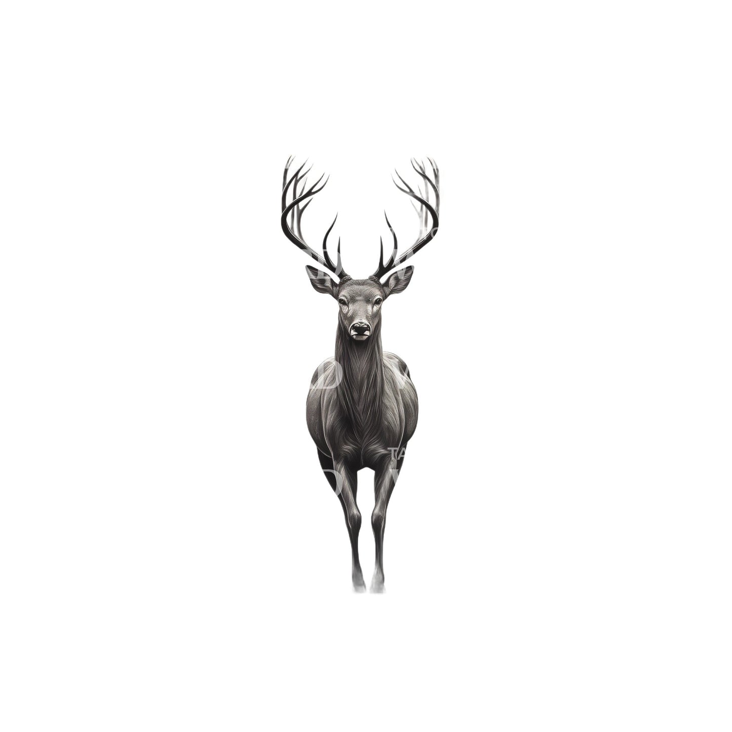 Black and Grey Deer Tattoo Design
