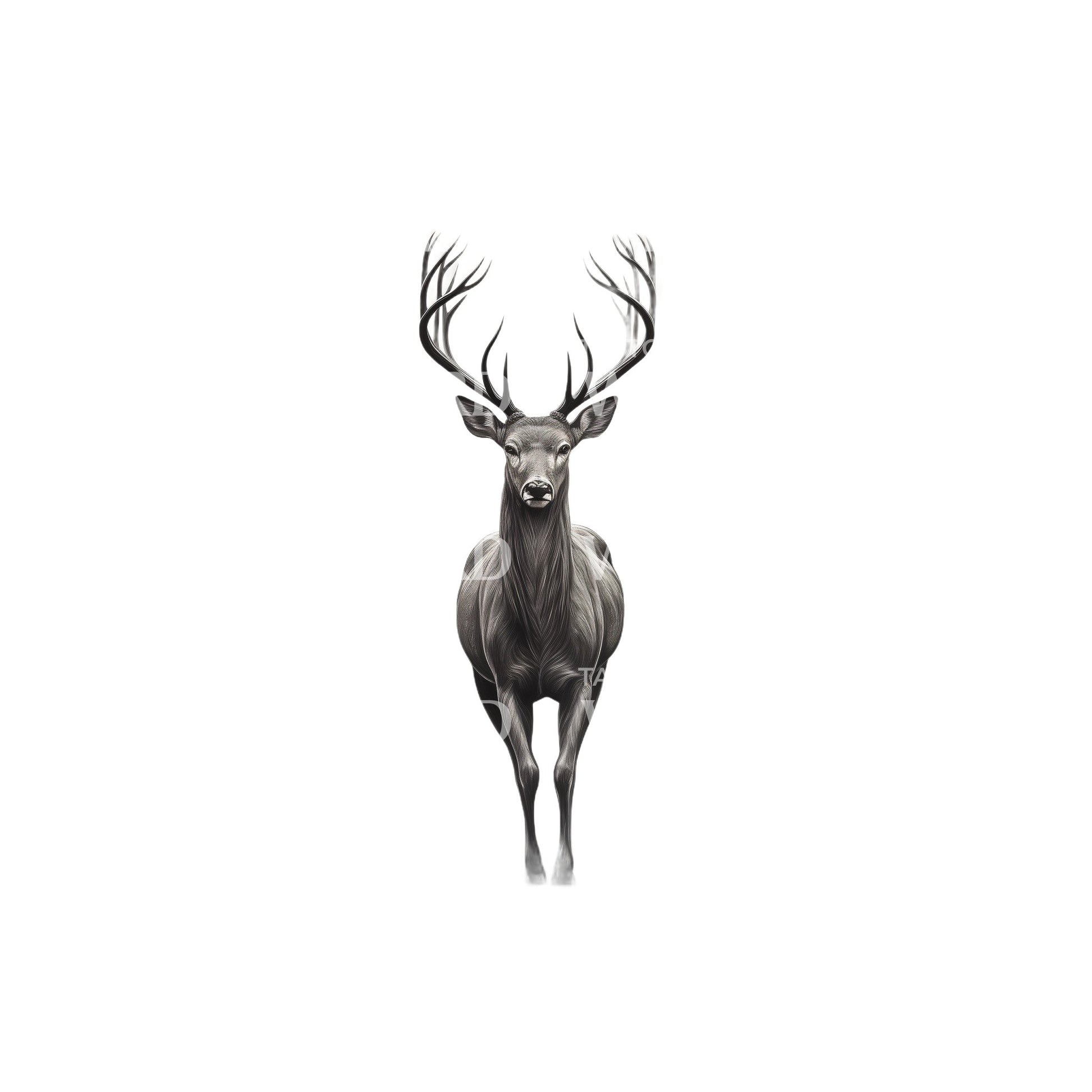 Black and Grey Deer Tattoo Design