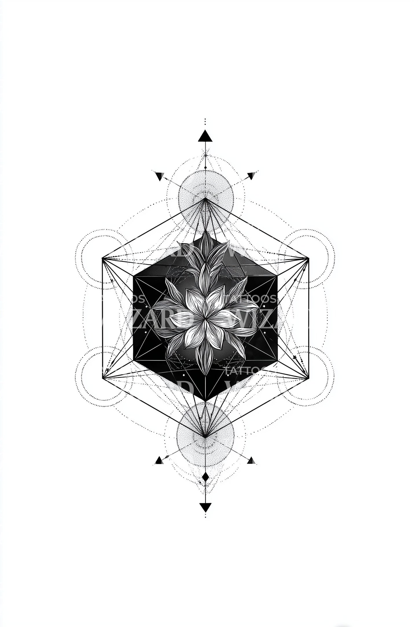 Idea tatuaggio loto esagonale celestiale