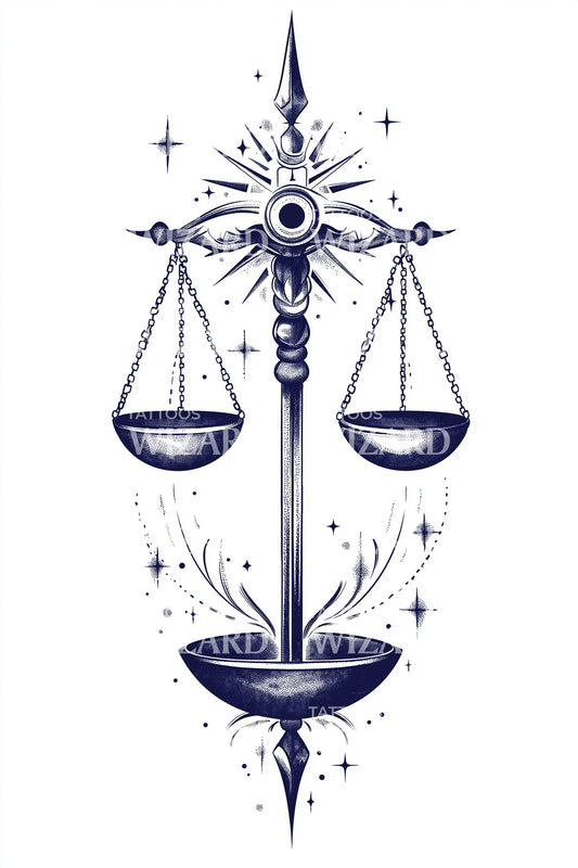 Illustration de tatouage des balances de la justice céleste