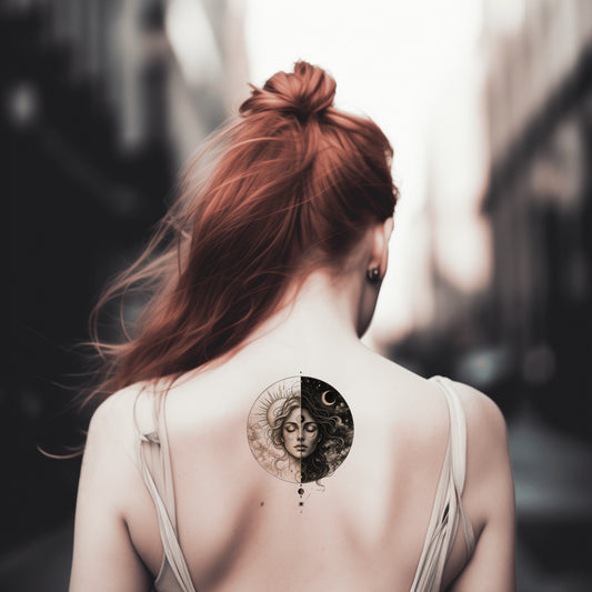 Zon en Maan Portret Tattoo-illustratie