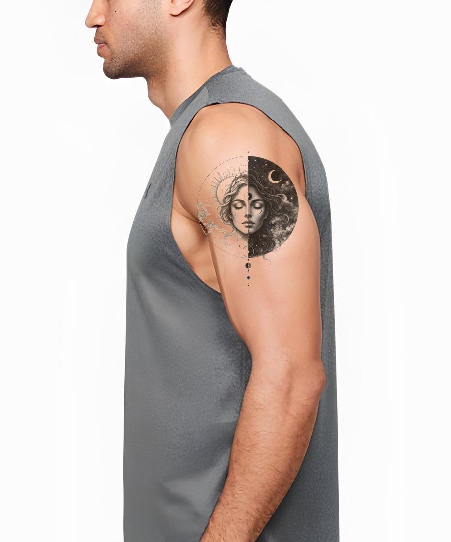 Sun and Moon Portrait Tattoo Illustration