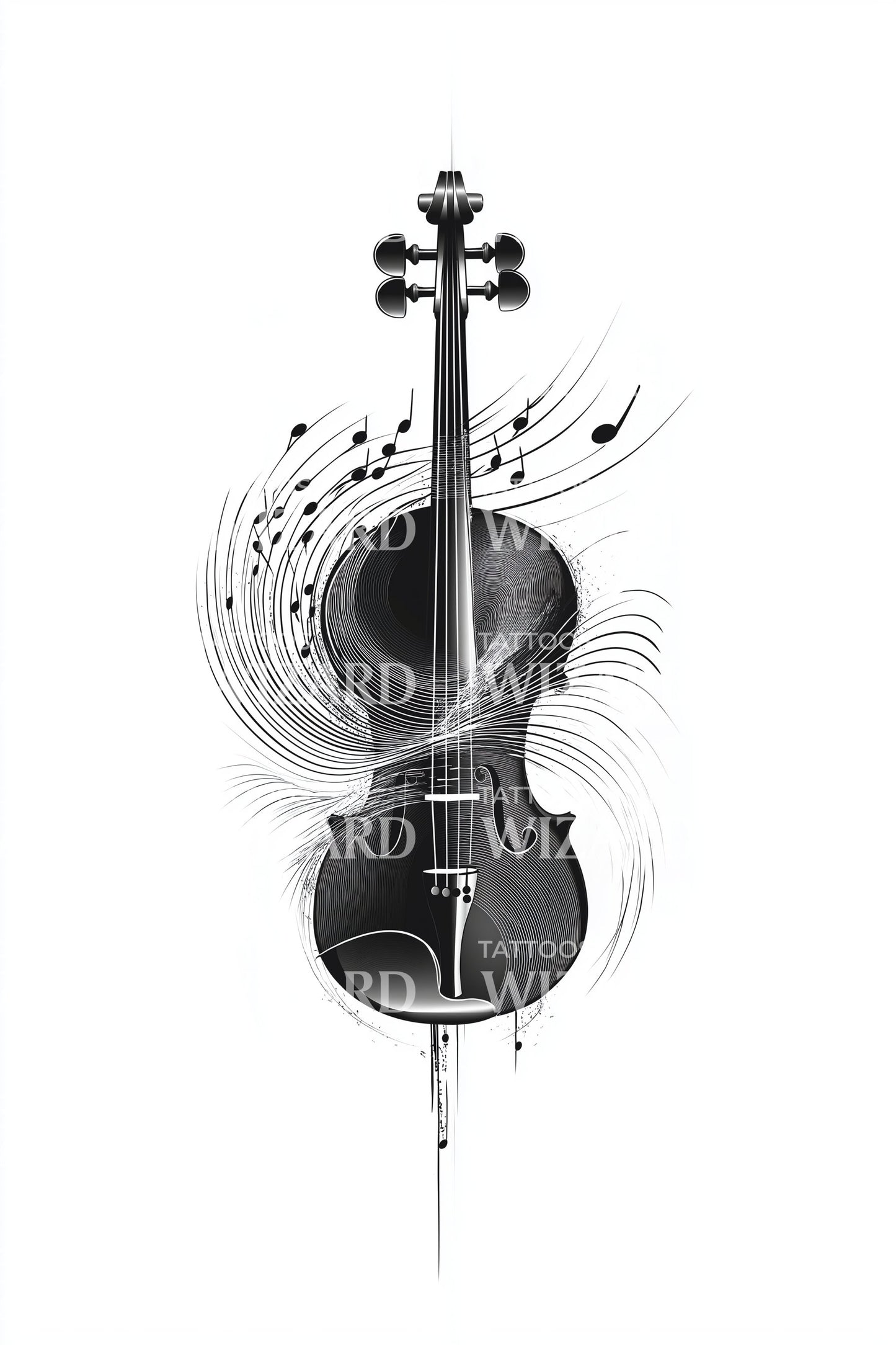 Illustrazione Tatuaggio Violoncello con Piume