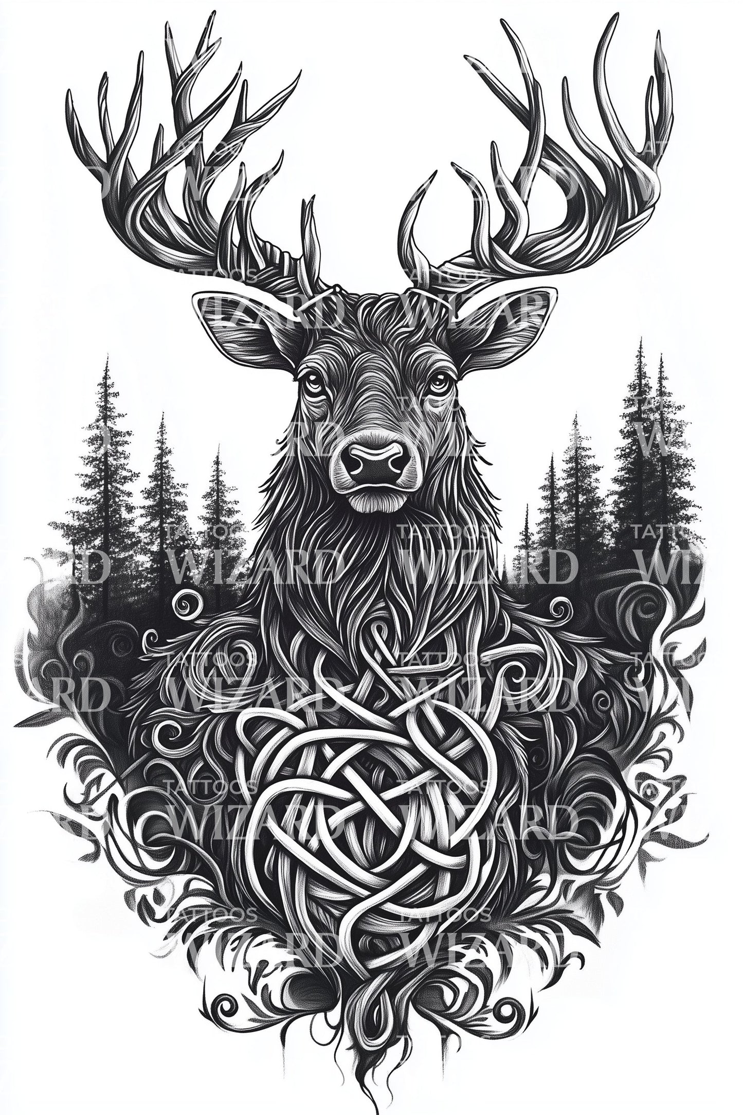 Design del tatuaggio cervo della foresta celtica