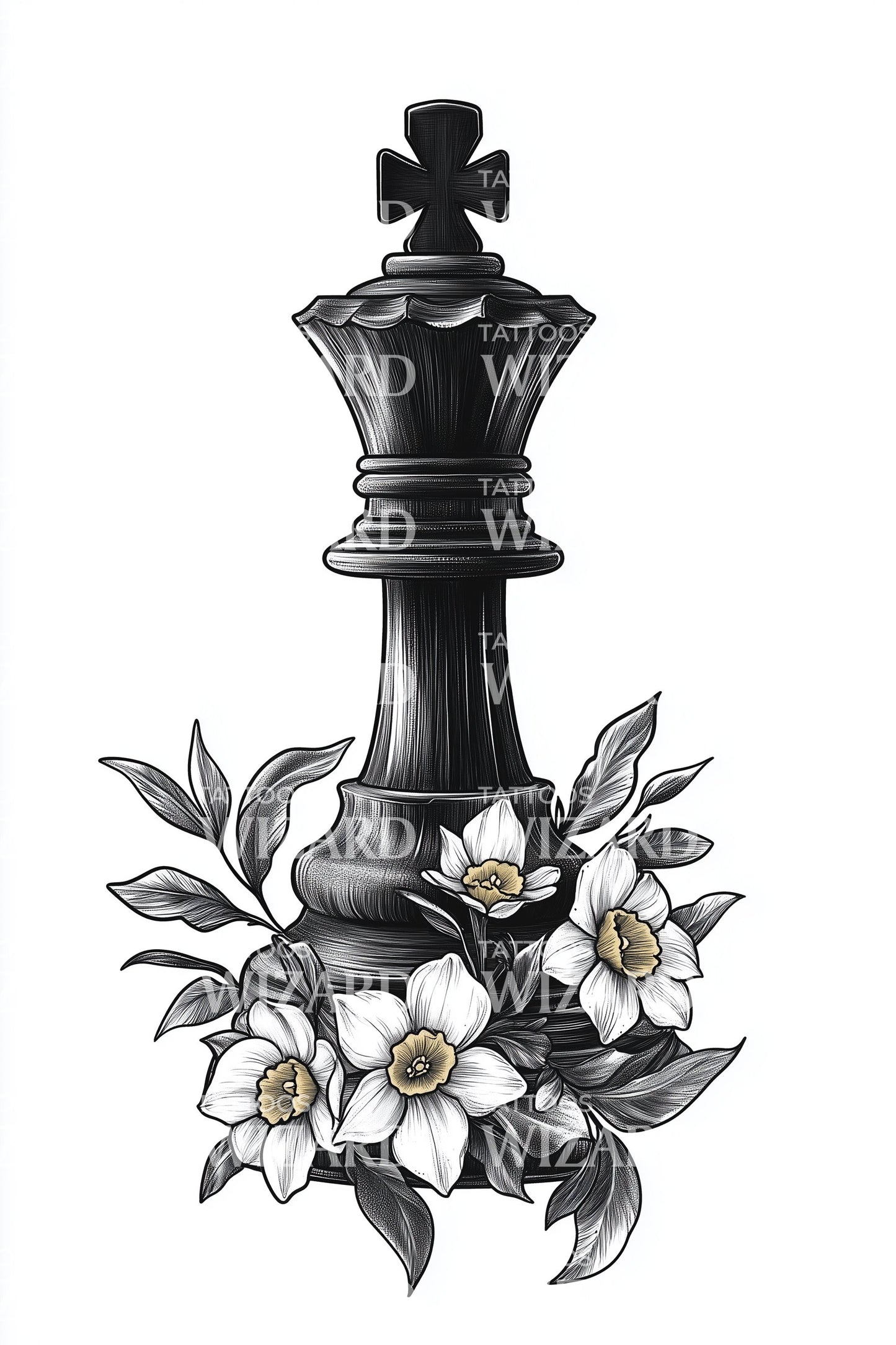 Schackkung Trädgård Tatuering Design