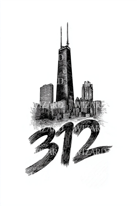 Chicago 312 Skyline Brush Tattoo Design