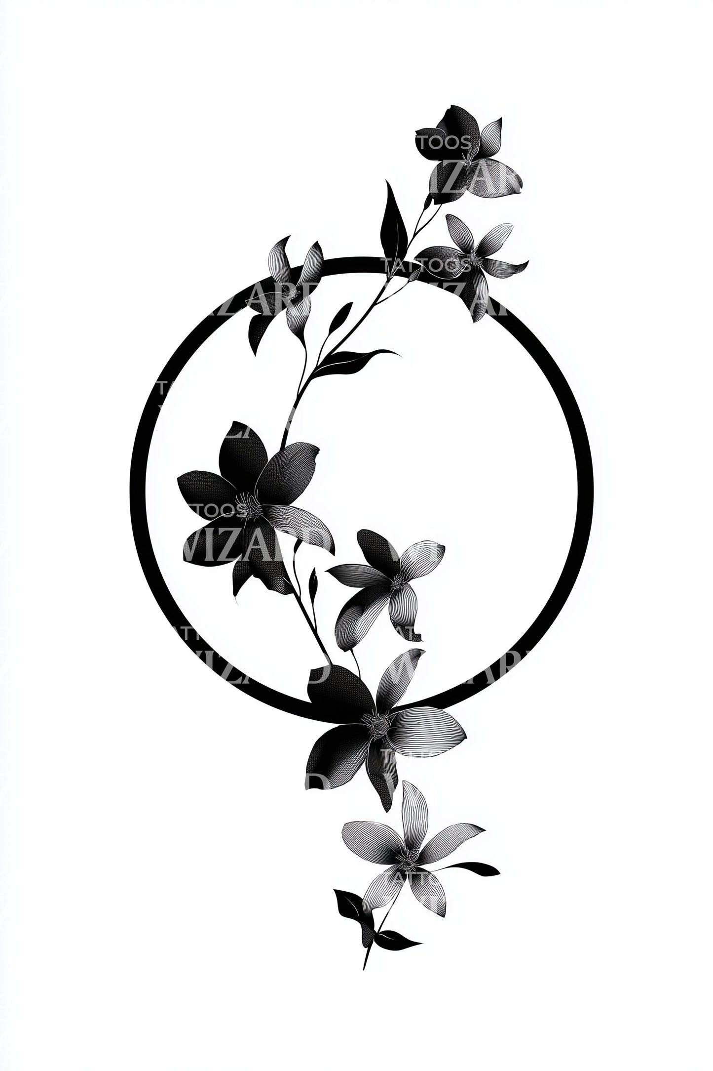 Desenho de Tatuagem Cascata de Jasmim em Círculo