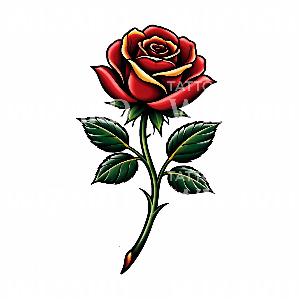 Classic Red Rose Tattoo Design