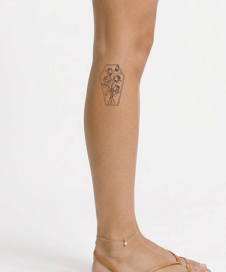 Coffin Roses Butterfly Tattoo Design