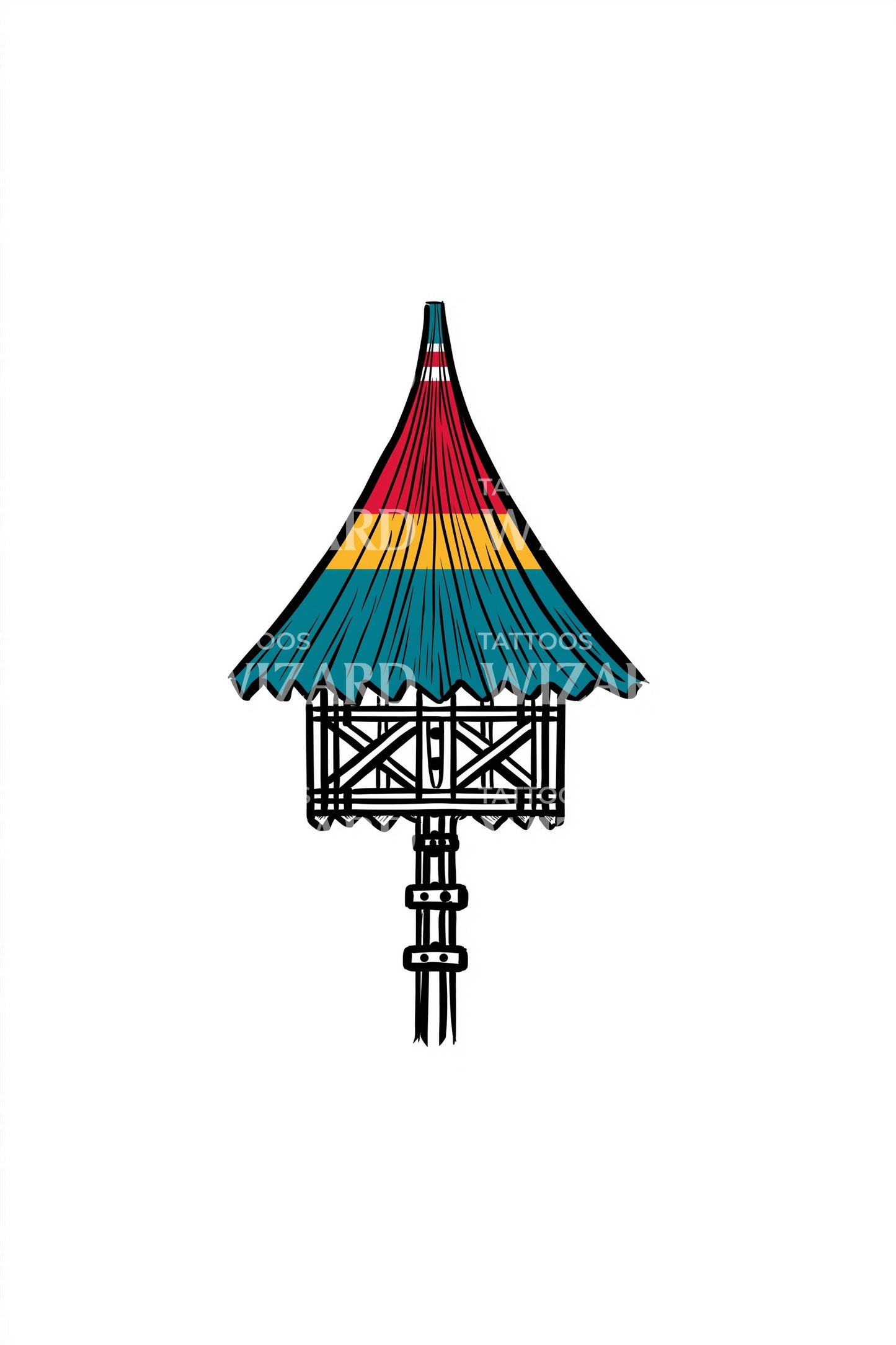 Color Pagoda Arrow Tattoo Idea
