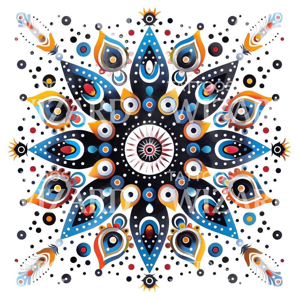 Colorful Explosion Mandala Tattoo Design
