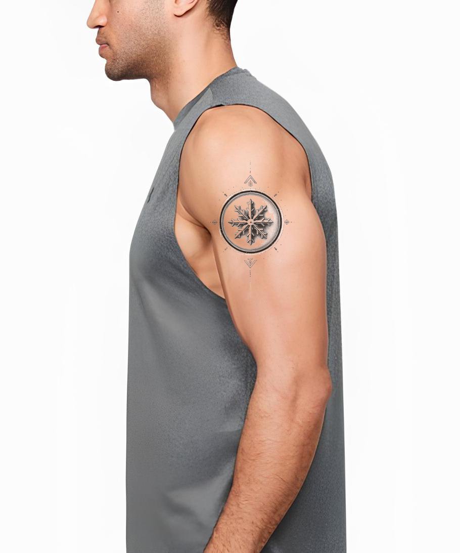 Minimal Compass Snowflake Tattoo Design