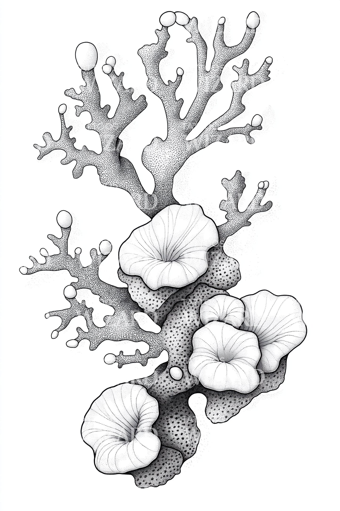 Coral Blossom Cluster Tattoo Illustration