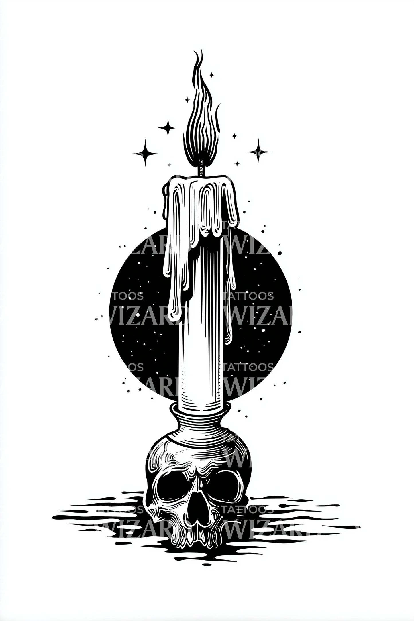 Cosmic Candle Skull Tattoo Design