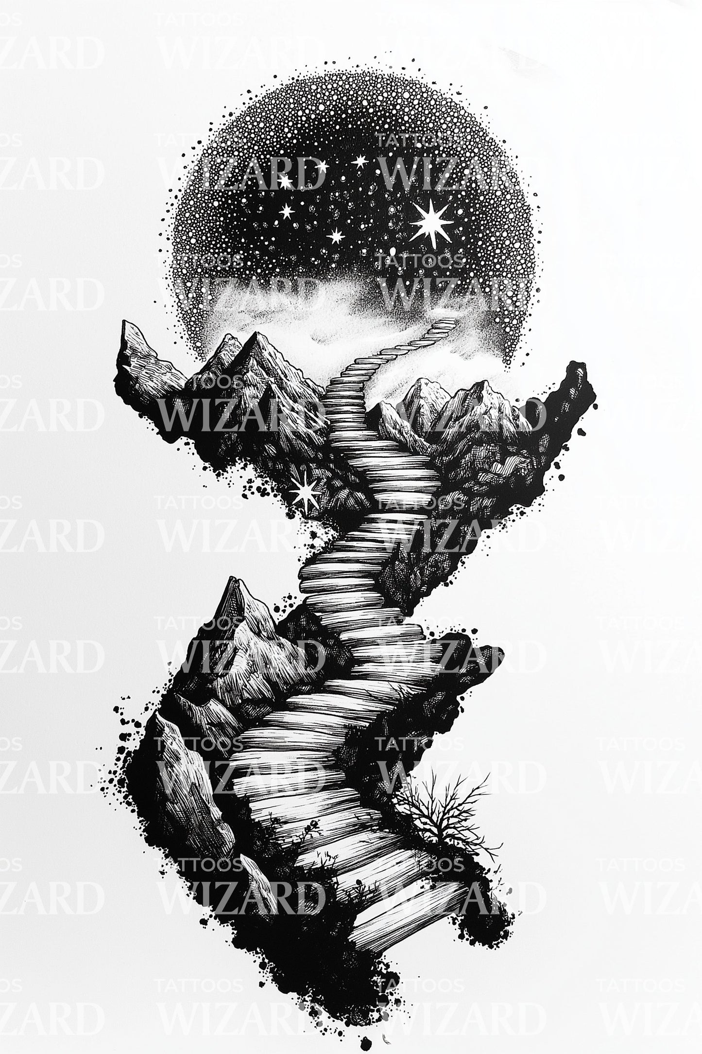 Ilustração de Tatuagem Reflexo do Penhasco Cósmico