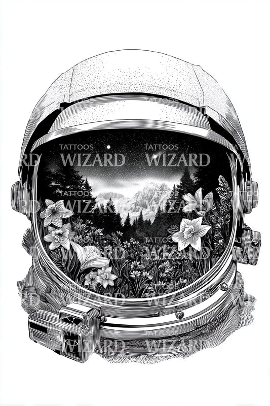 Design del tatuaggio visiera Giardino Cosmico