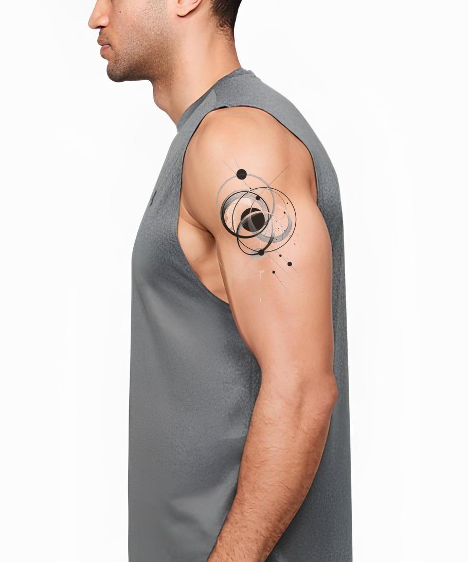 Cosmic Orbits Geometric Tattoo Design