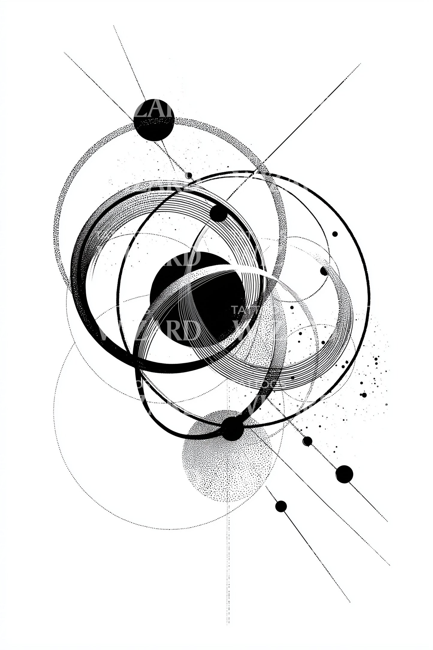 Cosmic Orbits Geometric Tattoo Design