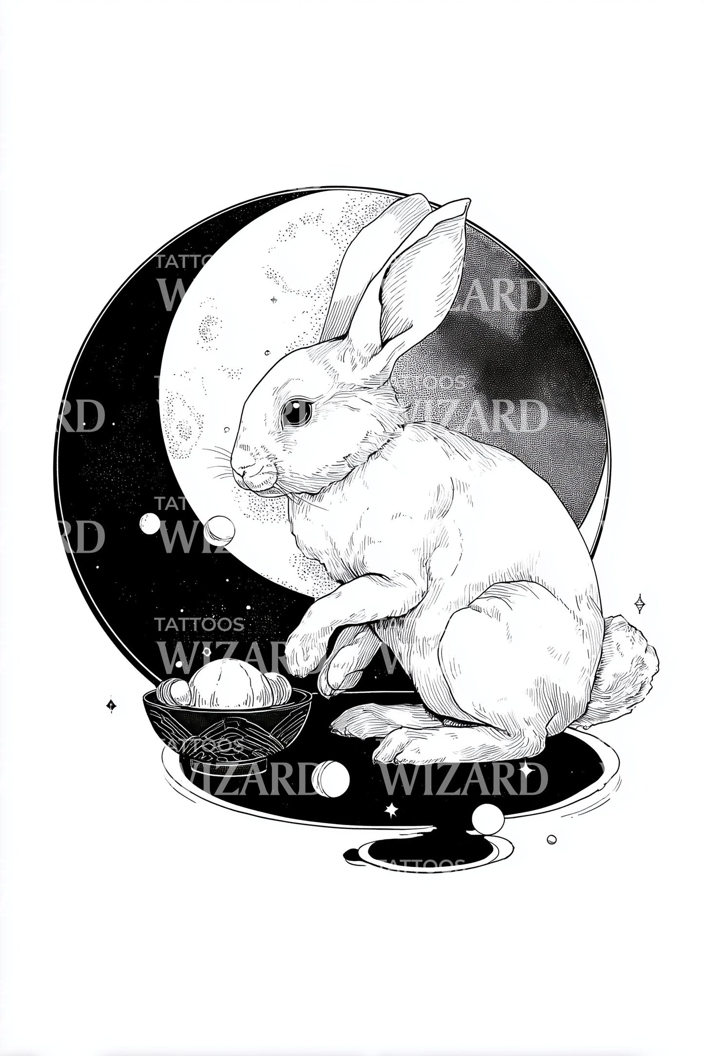 Idée de tatouage lapin Yin Yang cosmique