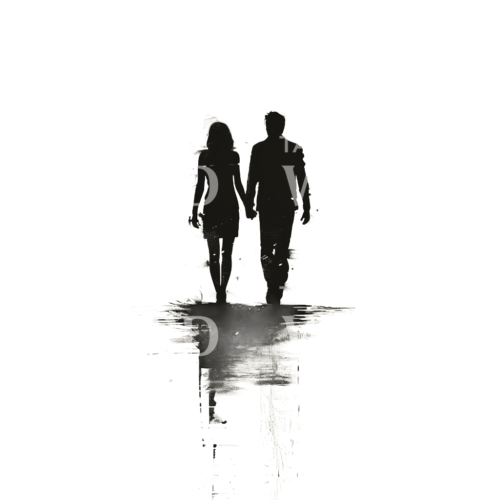 Couple Walking Silhouette Tattoo Design