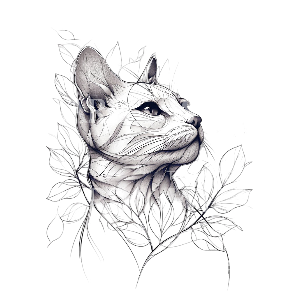 Detailed Sketch Cat Portrait Tattoo Design
