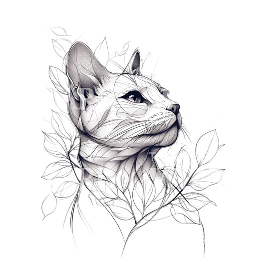 Detailed Sketch Cat Portrait Tattoo Design