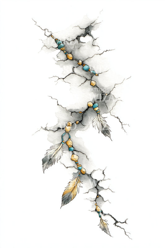 Cracked Vine with Feathers Tattoo Design