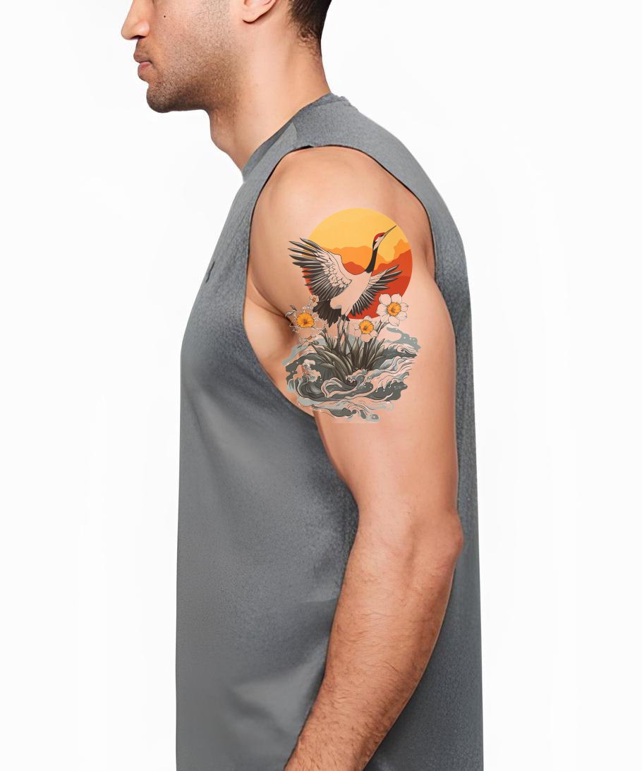 Rising Crane Sun Tattoo Design