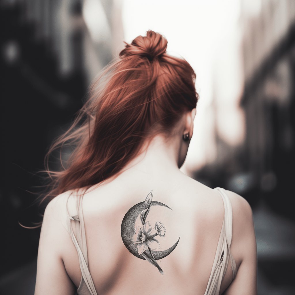 Daffodil Crescent Dot Tattoo Design