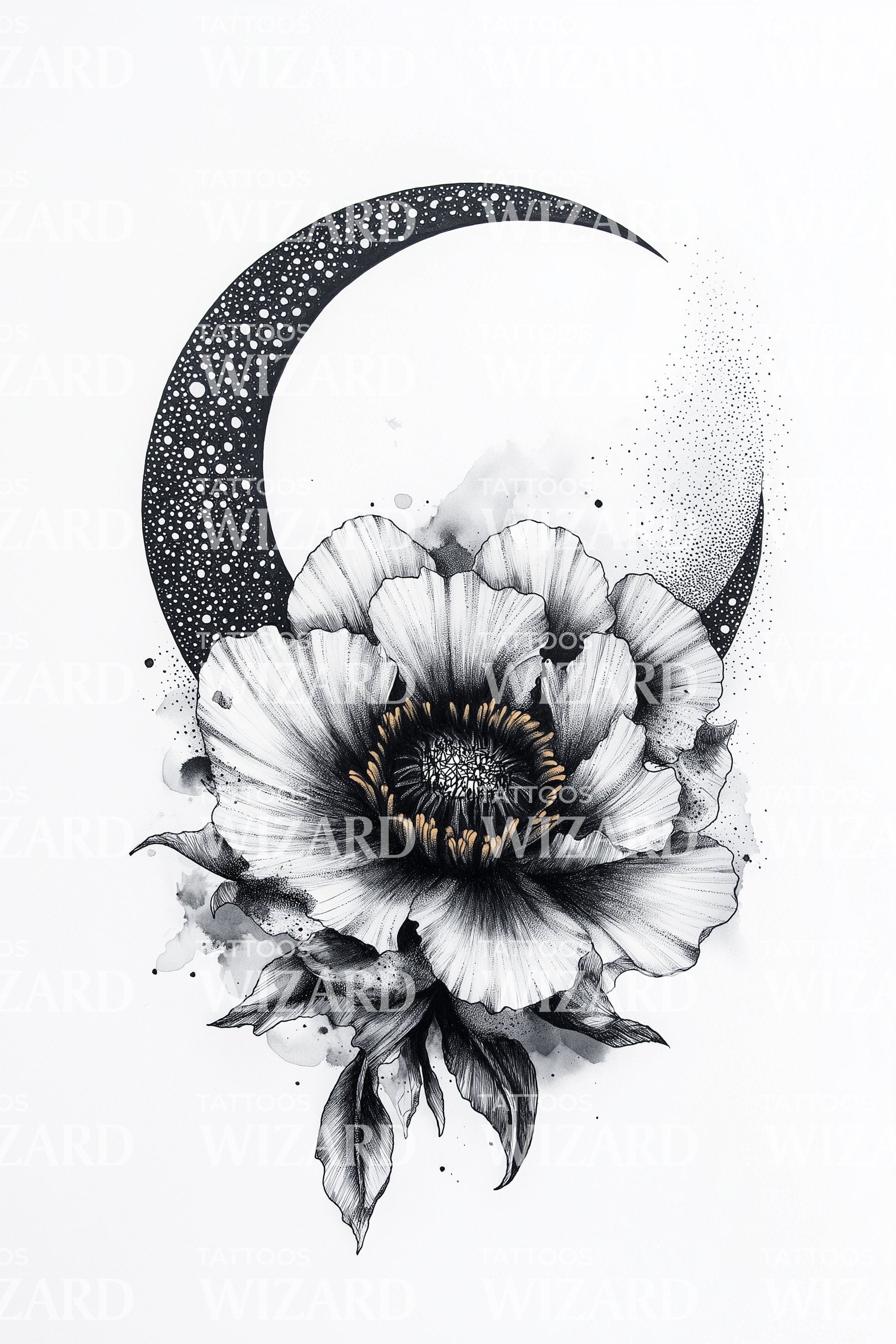 Crescent Moon with Flowers Tattoo Ideas
