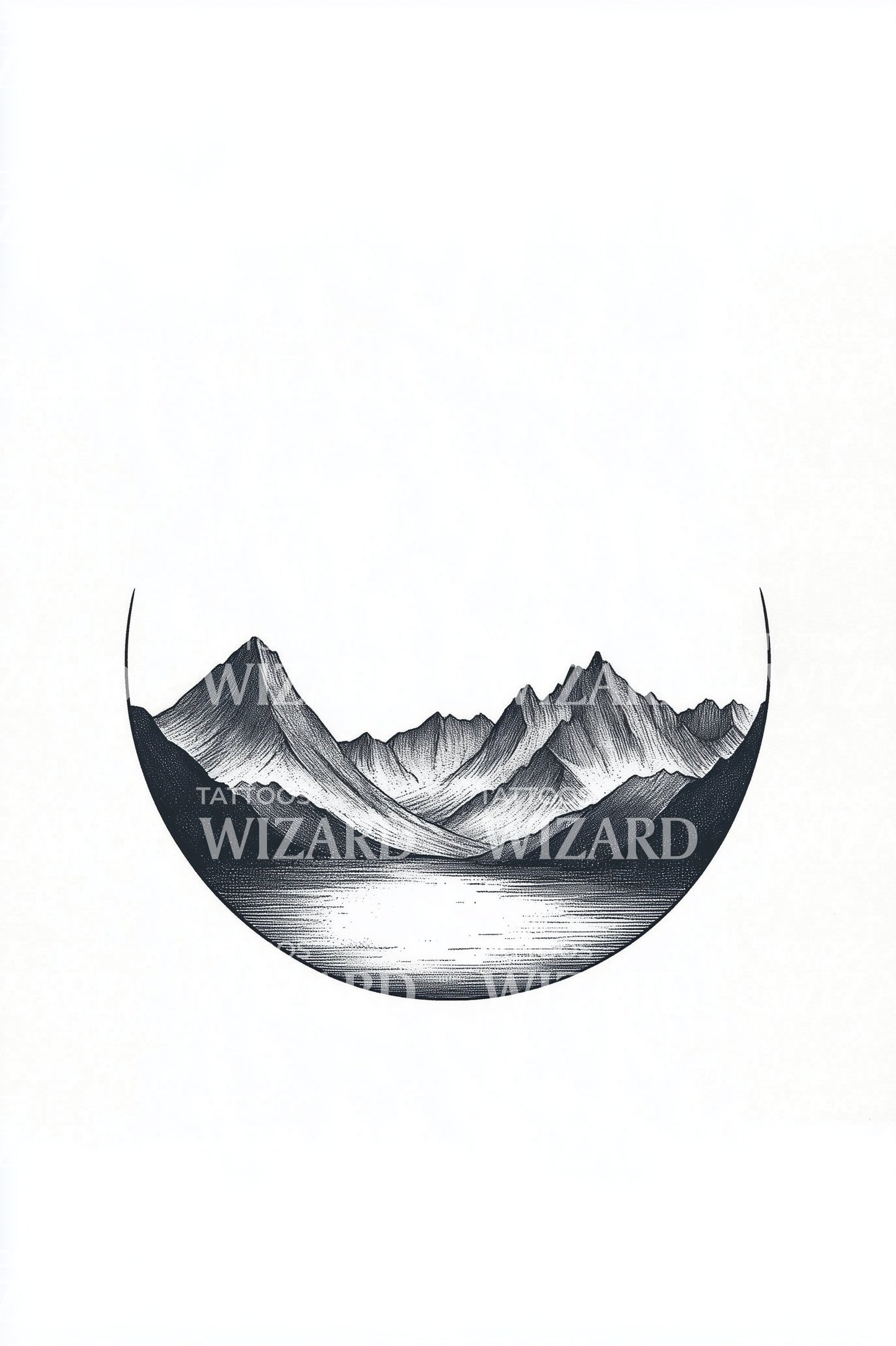 Crescent Lake Mountains Tattoo Design