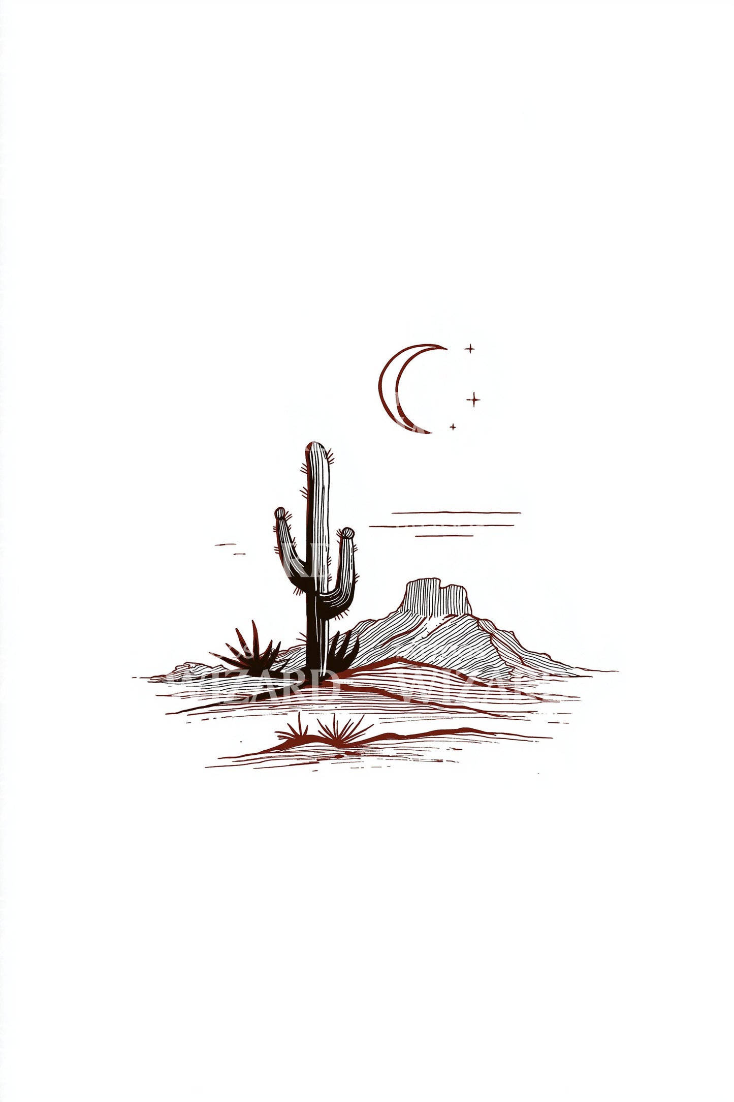 Crescent Moon Desert Tattoo Design