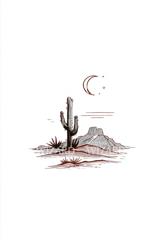 Crescent Moon Desert Tattoo Design