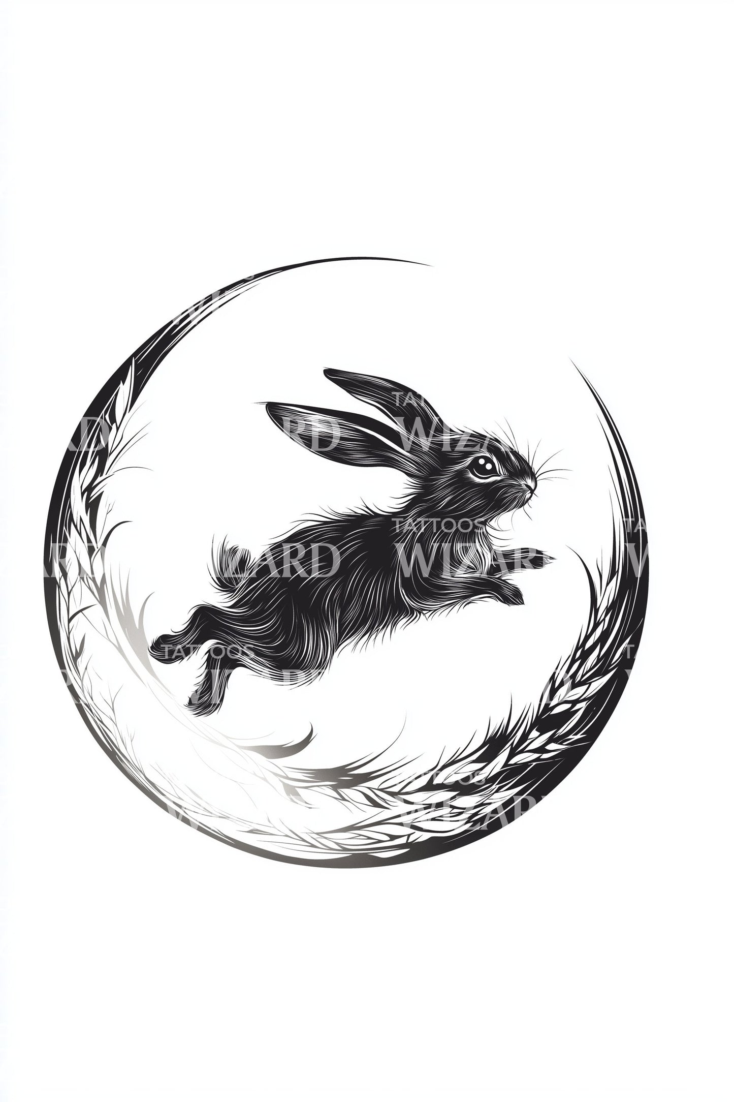 Design del tatuaggio con coniglio a mezzaluna