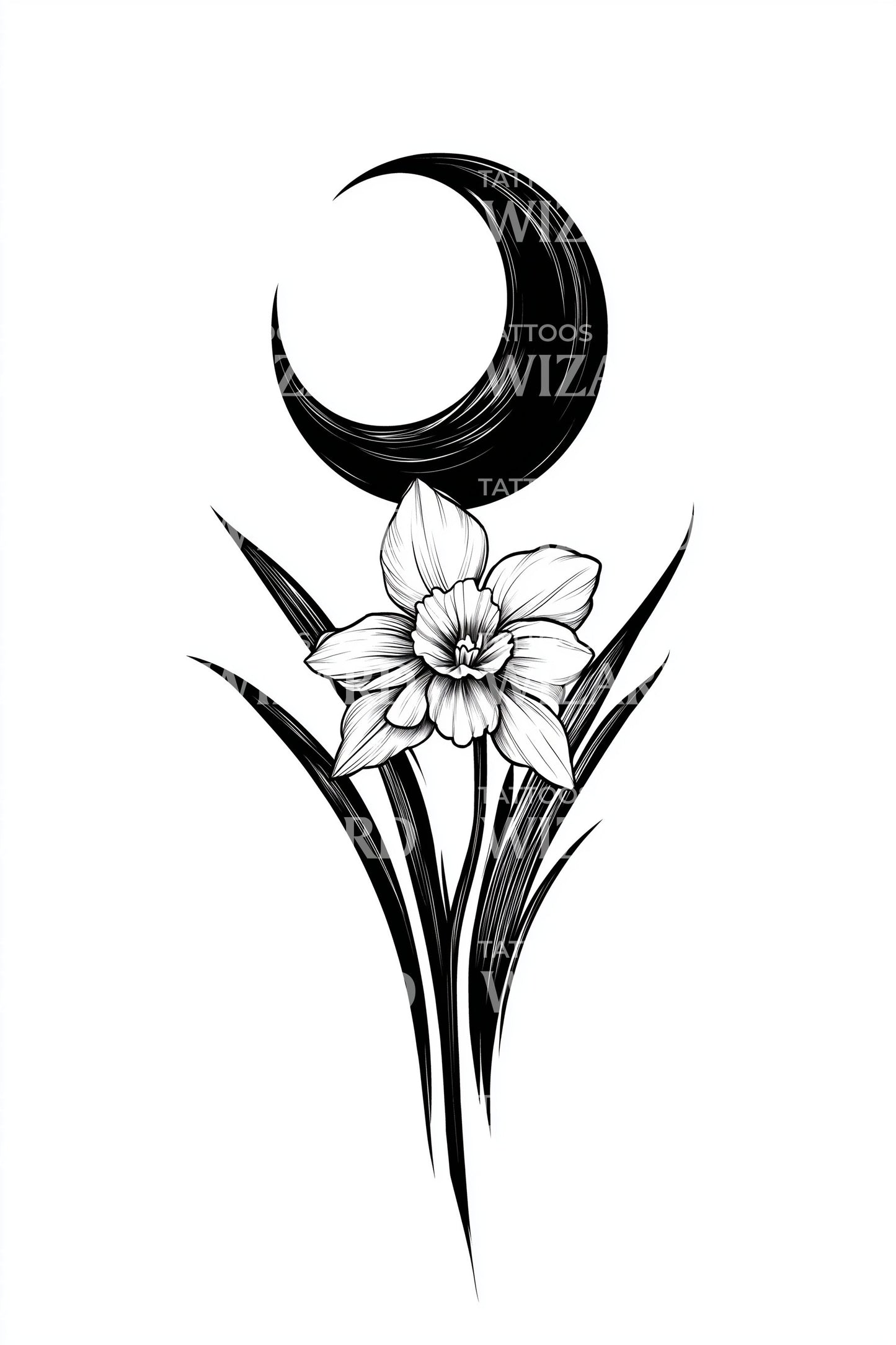 Halve Maan Nacht Narcis Tatoeage Ontwerp