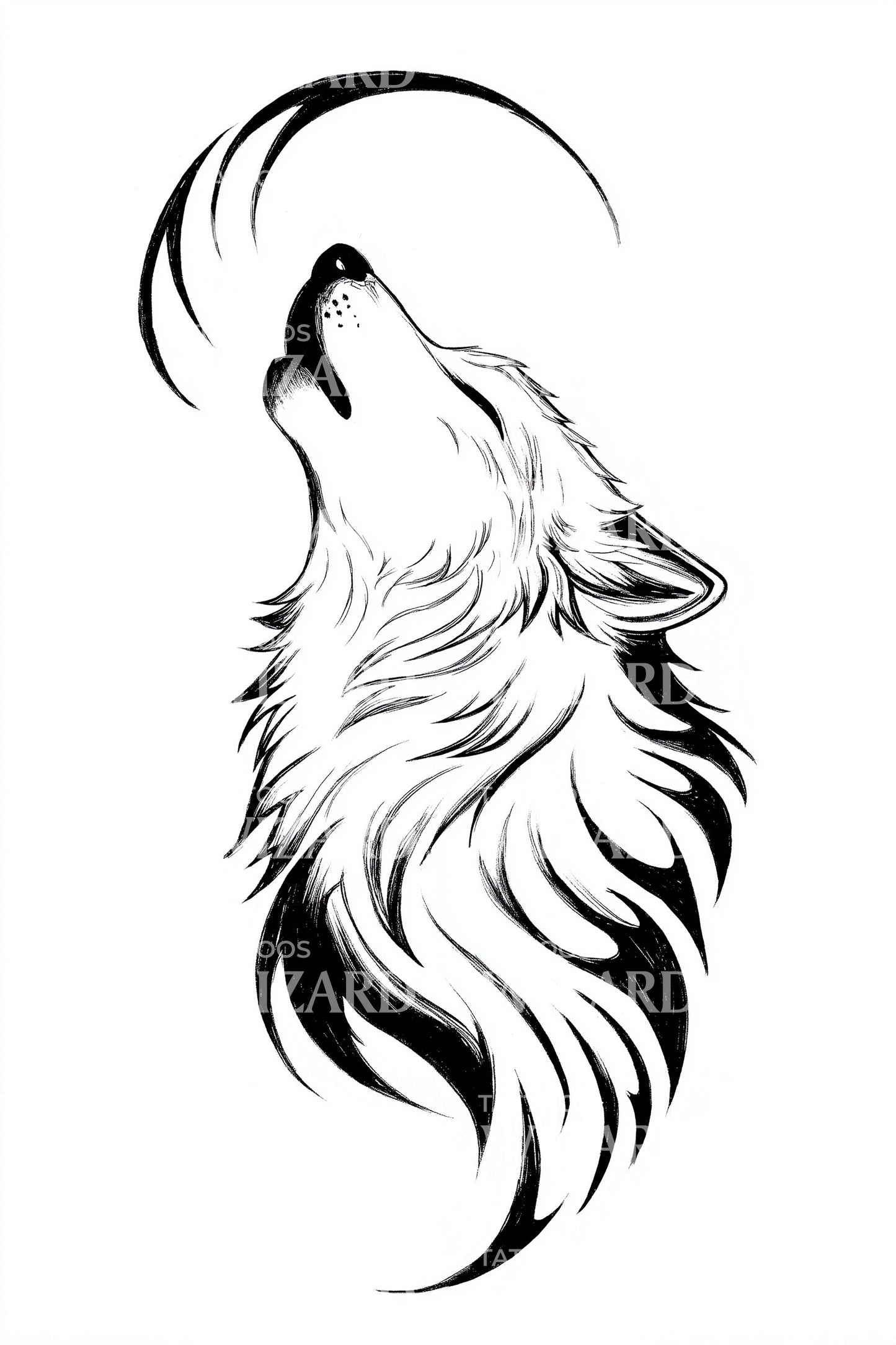 Crescent Wolf Silhouette Tattoo Design
