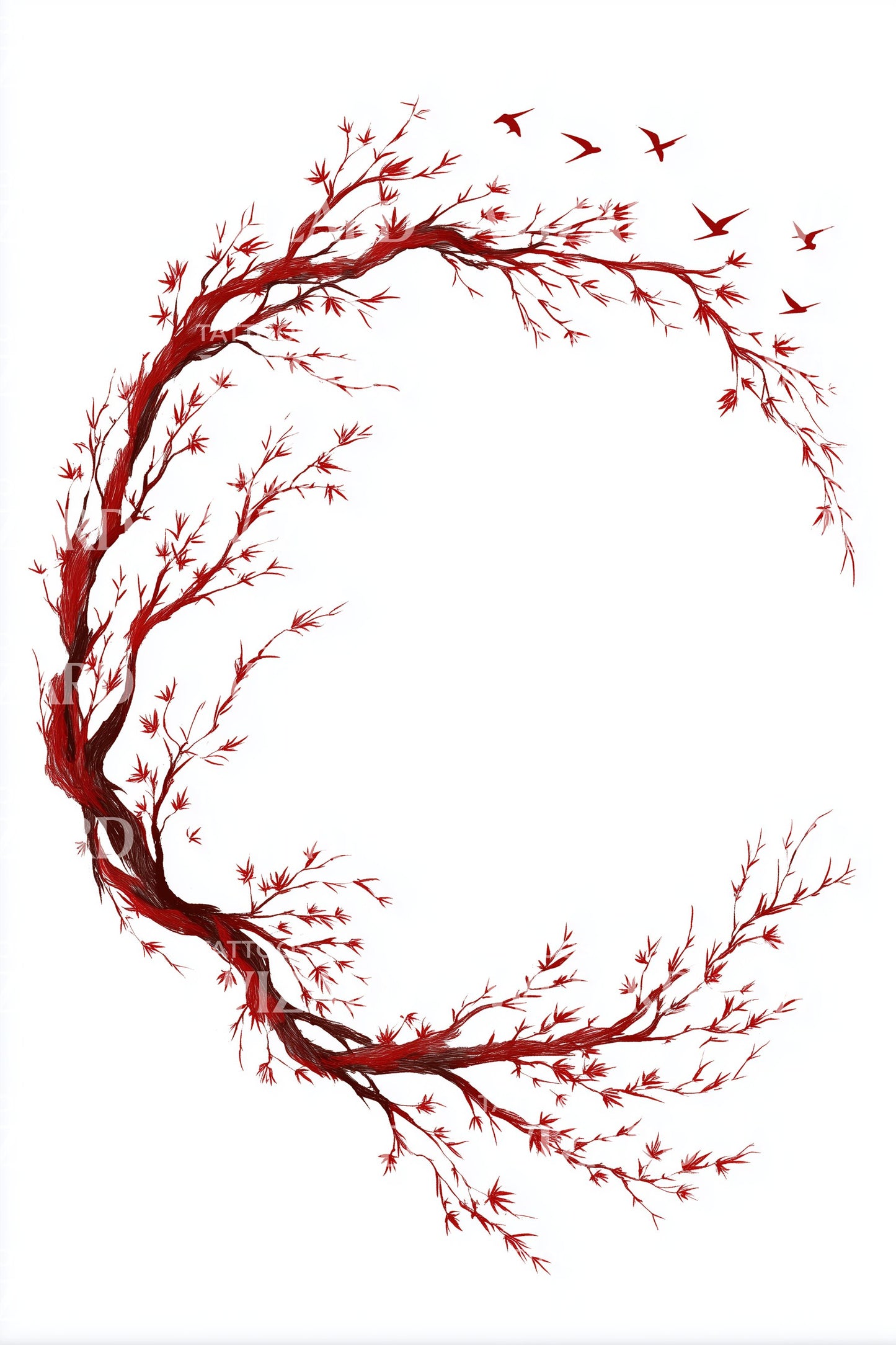 Crimson Bird Wreath Tattoo Design