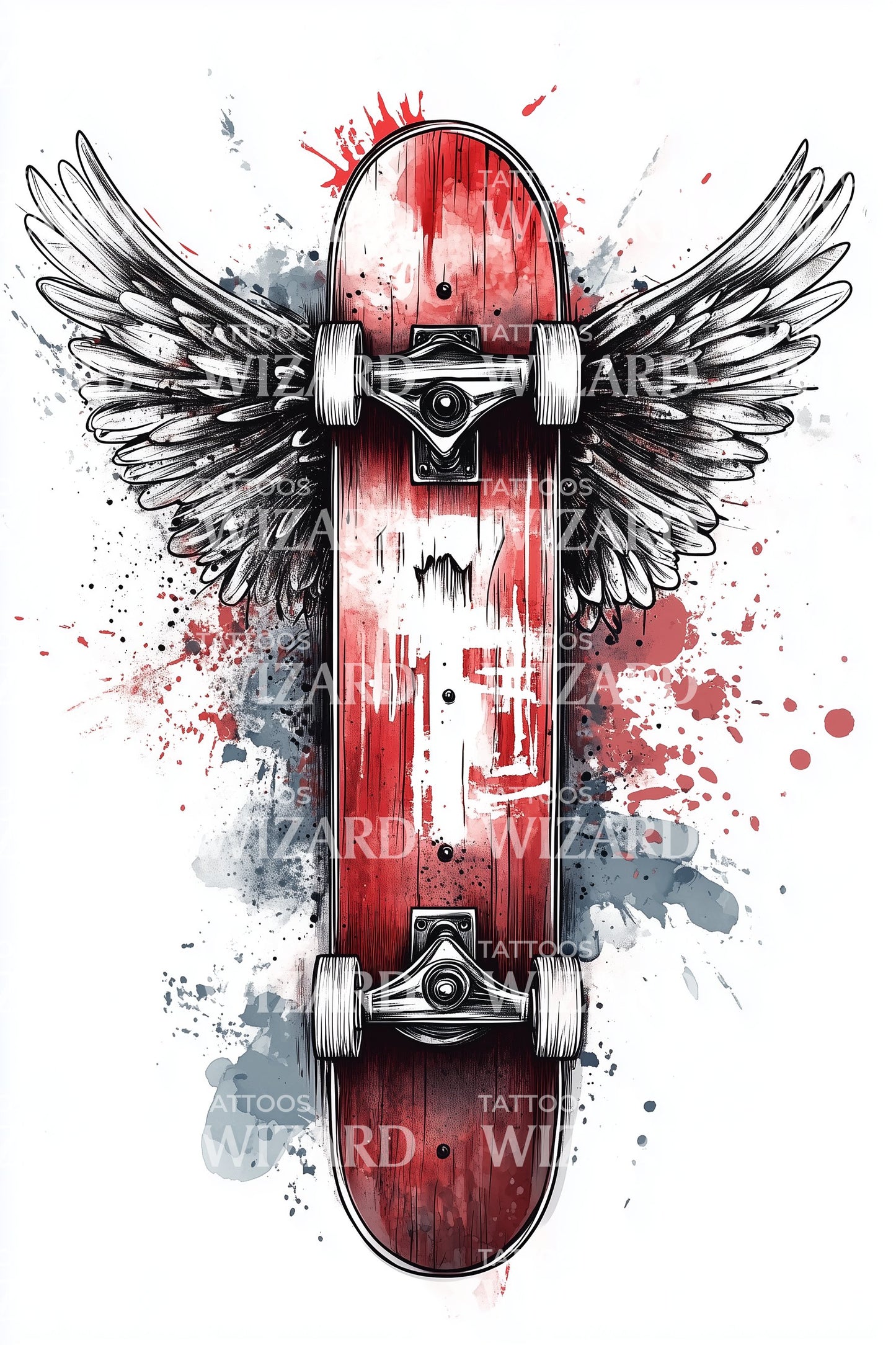 Design de tatouage skateboard Vol cramoisi