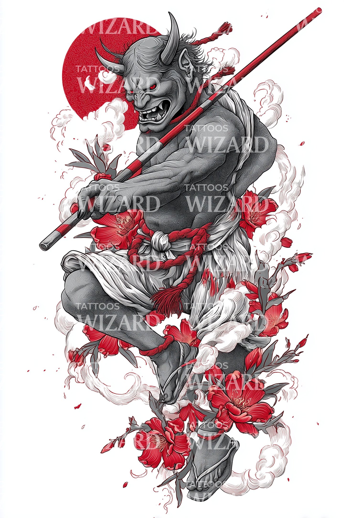 Crimson Oni Warrior Tattoo Design