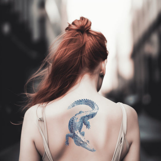 Blue Crocodile Splash Tattoo Illustration