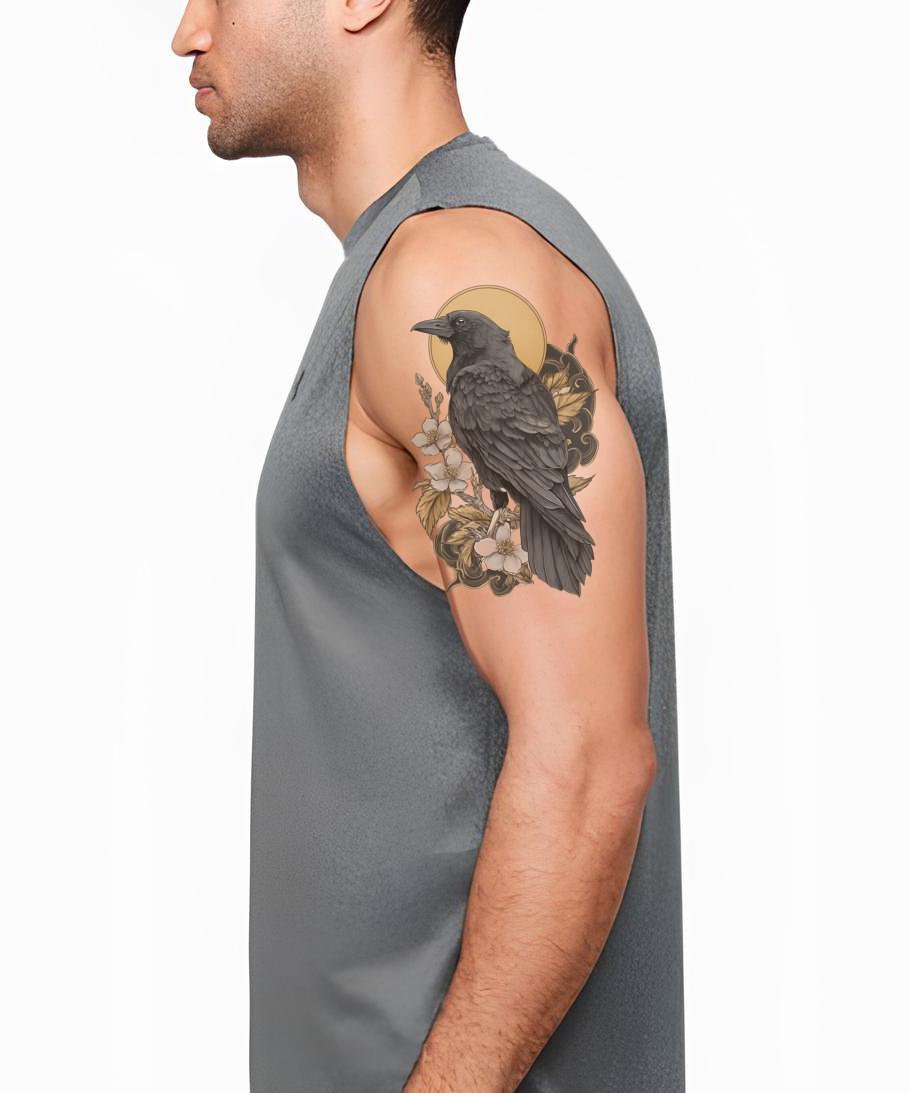 Illustration de tatouage Fleurs de Corbeau Serein