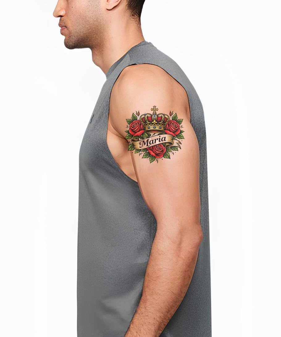 Diseño de Tatuaje de Corona con Rosas