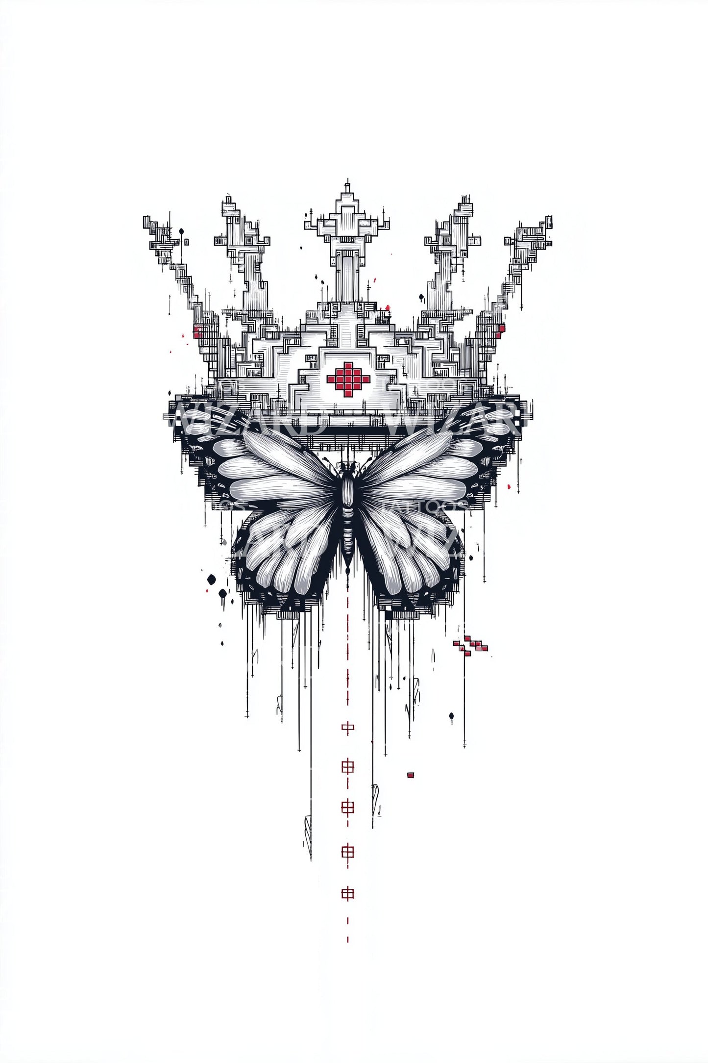 Crowned Butterfly Relic Tattoo Design