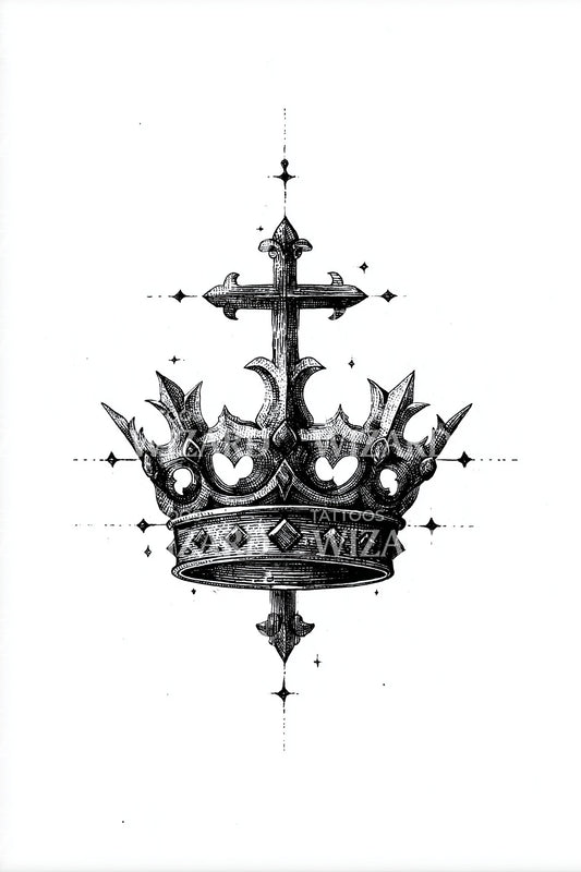 Crowned Cross Drip Tattoo Design