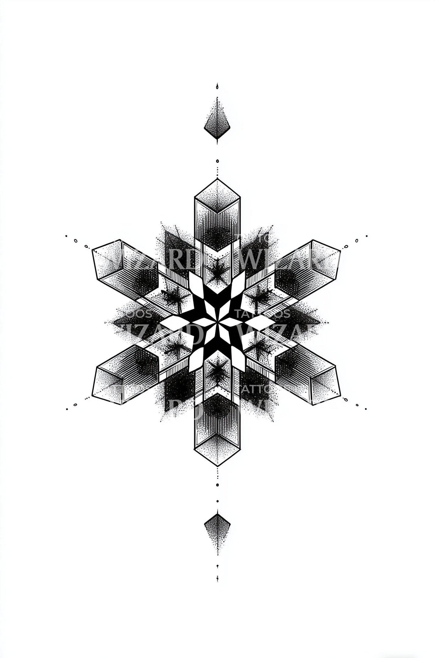 Crystal Geometry Snowflake Tattoo Illustration