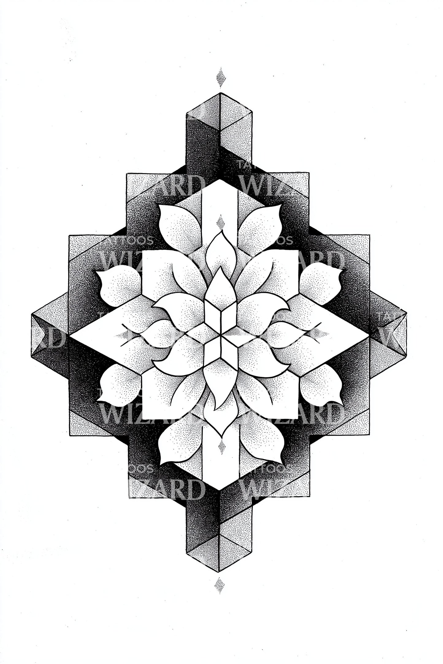 Illustrazione Tatuaggio Fiore Griglia di Cristallo