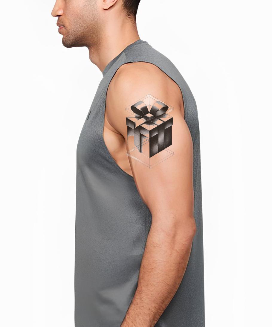 Monochrome Gift Cube Tattoo Idea
