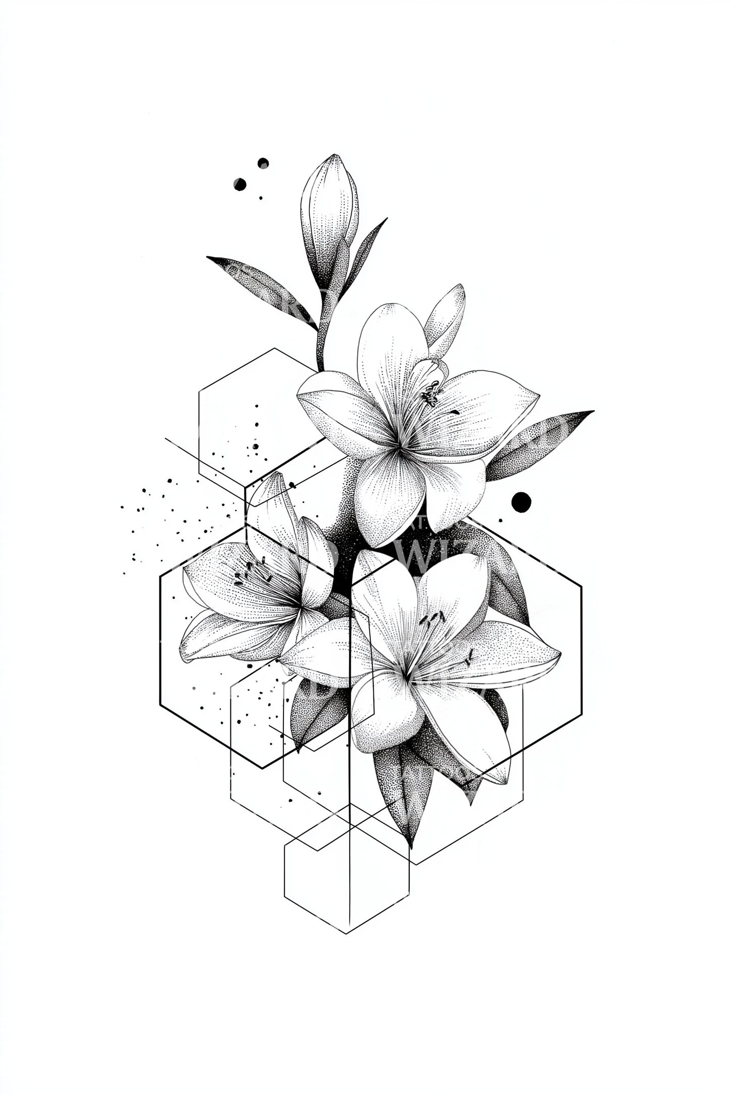 Kubisk Magnolia Bukett Tatuering Illustration