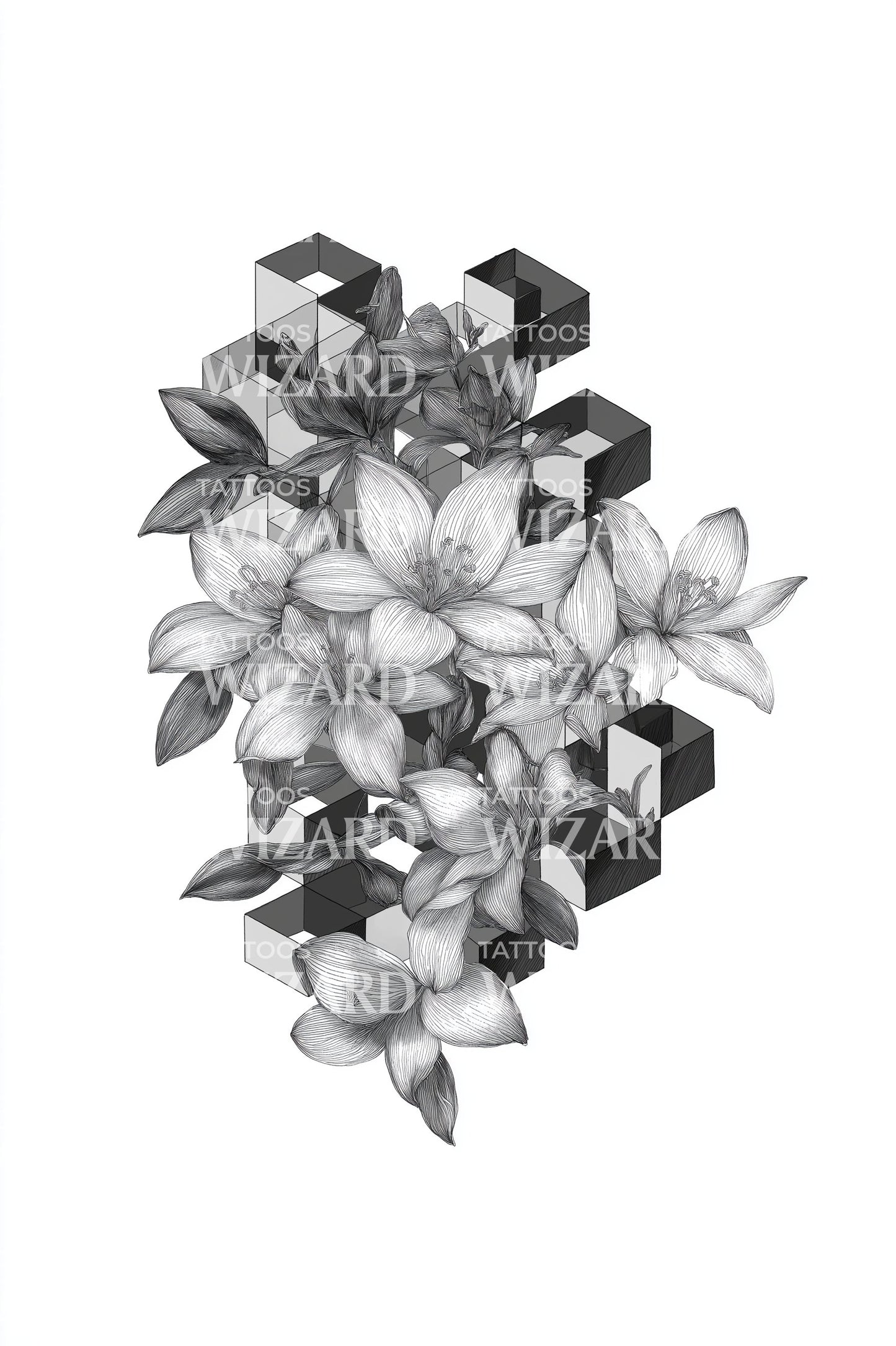Cubic Magnolia Cluster Tattoo Design